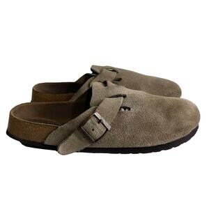 Betula Birkenstock Boston Clog Shoes Beige Gray Suede Clogs Size L11 M9 Unisex